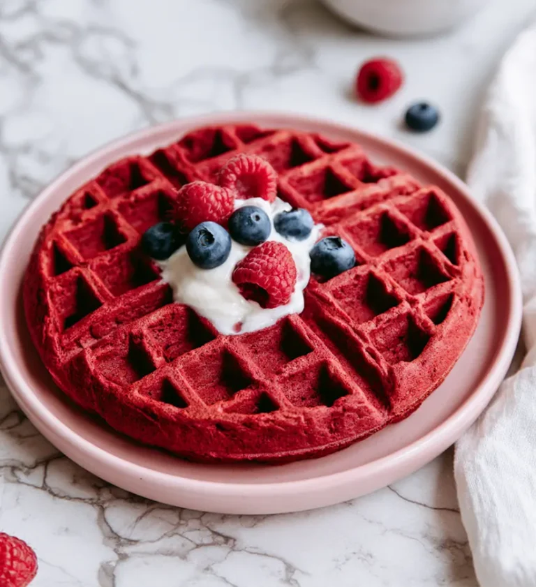 Red Velvet Waffles with Cream Cheese Glaze