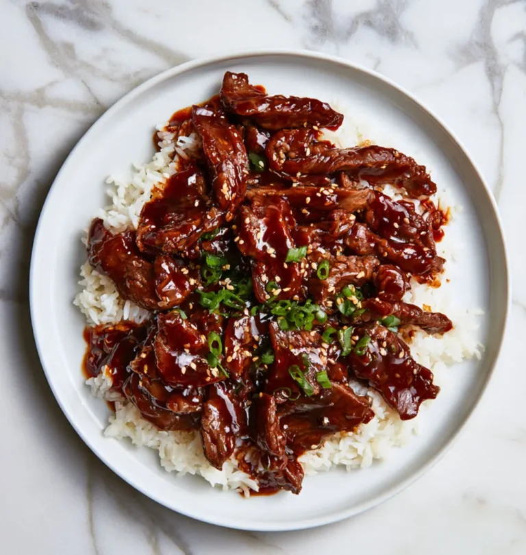 Delicious glossy teriyaki beef